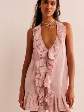 Free People Dusty Pink Ruffle Mini Dress